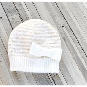 Toddler Girls Ivory/ Gold Striped Thread with Bow, Size Small (12-24 Months)